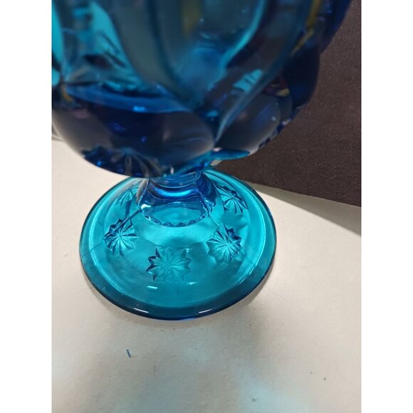 L.E. Smith Moon And Stars Colonial Blue 18 Point Crimped Compote - Picture 7 of 12